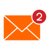 orange envelope icon with notification badge showing two new messages related to email notifications and communication 1