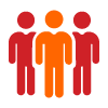 three stylized figures with one figure in orange surrounded by red figures representing unity and diversity seven ways to connect and collaborate